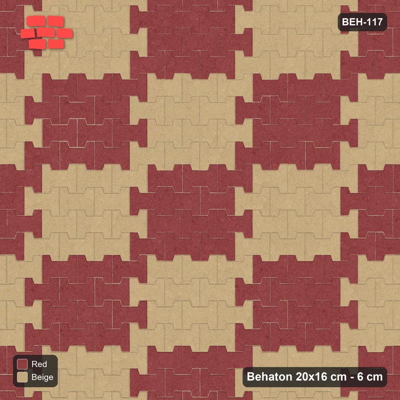 Interlock (Pasco) 20x16 cm · BEH-117 · Block checker of paired pavers 3x4, kerb frame · Top view Interlock (Pasco) 20x16 cm · BEH-117 · Block checker of paired pavers 3x4, kerb frame · Top view