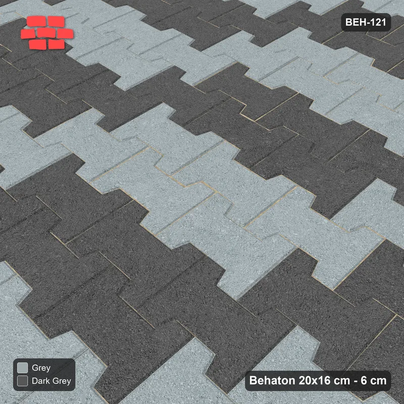 Interlock (Pasco) 20x16 cm · BEH-121 · Block checker of paired pavers 3x2, kerb frame · Side view Interlock (Pasco) 20x16 cm · BEH-121 · Block checker of paired pavers 3x2, kerb frame · Side view