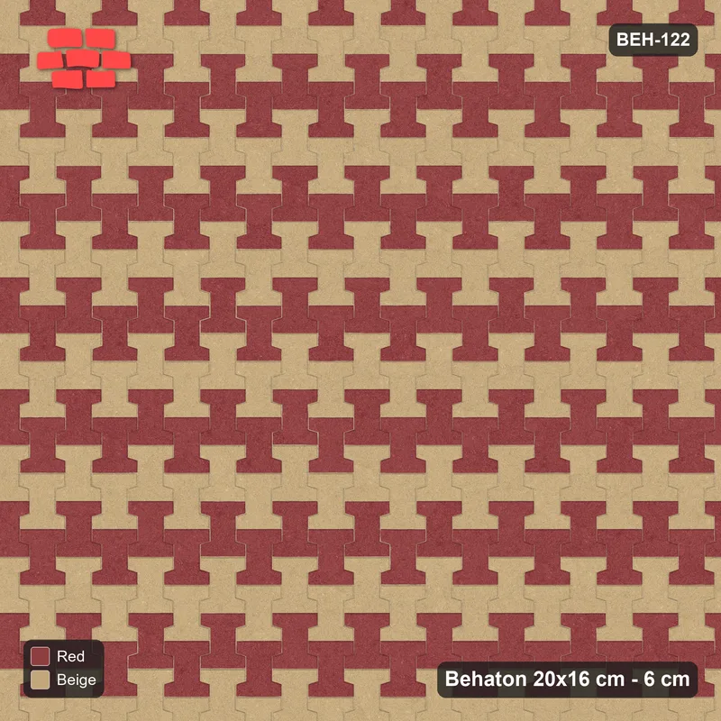 Interlock (Pasco) 20x16 cm · BEH-122 · Block checker of paired pavers 1x1, turned 90 deg · Top view Interlock (Pasco) 20x16 cm · BEH-122 · Block checker of paired pavers 1x1, turned 90 deg · Top view