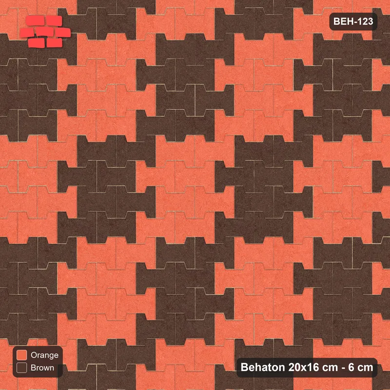Interlock (Pasco) 20x16 cm · BEH-123 · Block checker of paired pavers 2x4, kerb frame · Top view Interlock (Pasco) 20x16 cm · BEH-123 · Block checker of paired pavers 2x4, kerb frame · Top view