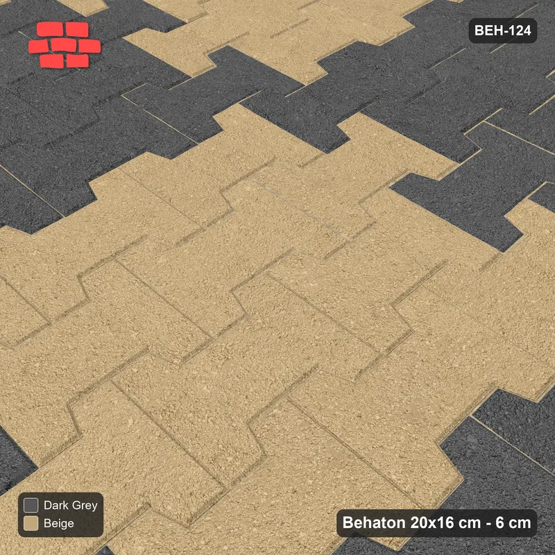 Interlock (Pasco) 20x16 cm · BEH-124 · Block checker of paired pavers 3x4, turned 90 deg, kerb frame · Side view Interlock (Pasco) 20x16 cm · BEH-124 · Block checker of paired pavers 3x4, turned 90 deg, kerb frame · Side view