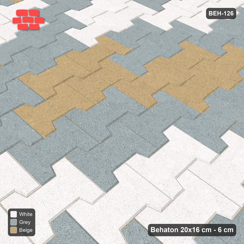 Interlock (Pasco) 20x16 cm · BEH-126 · Block checker of paired pavers 2x2, turned 90 deg · Side view Interlock (Pasco) 20x16 cm · BEH-126 · Block checker of paired pavers 2x2, turned 90 deg · Side view