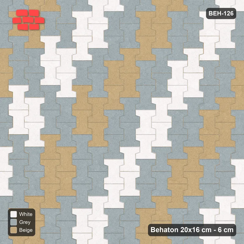 Interlock (Pasco) 20x16 cm · BEH-126 · Block checker of paired pavers 2x2, turned 90 deg · Top view Interlock (Pasco) 20x16 cm · BEH-126 · Block checker of paired pavers 2x2, turned 90 deg · Top view