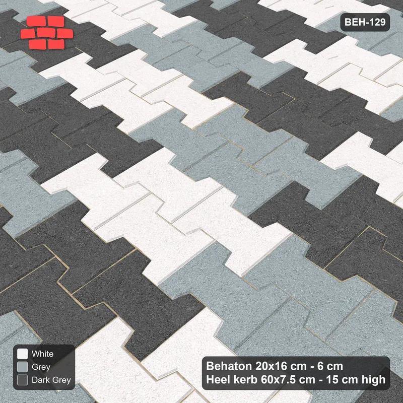 Interlock (Pasco) 20x16 cm · BEH-129 · Block checker of paired pavers 2x2, kerb frame · Side view Interlock (Pasco) 20x16 cm · BEH-129 · Block checker of paired pavers 2x2, kerb frame · Side view