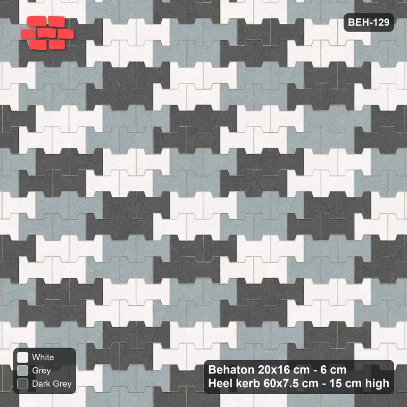 Interlock (Pasco) 20x16 cm · BEH-129 · Block checker of paired pavers 2x2, kerb frame · Top view Interlock (Pasco) 20x16 cm · BEH-129 · Block checker of paired pavers 2x2, kerb frame · Top view