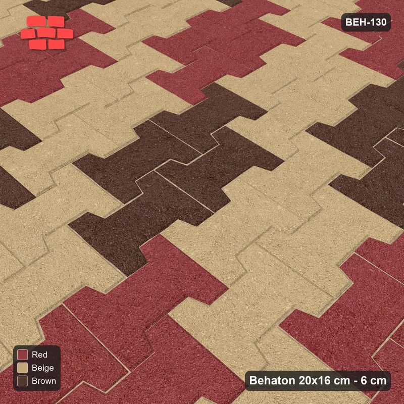 Interlock (Pasco) 20x16 cm · BEH-130 · Block checker of paired pavers 2x2, turned 90 deg, kerb frame · Side view Interlock (Pasco) 20x16 cm · BEH-130 · Block checker of paired pavers 2x2, turned 90 deg, kerb frame · Side view