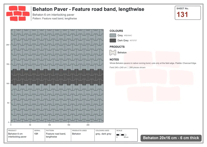Interlock (Pasco) 20x16 cm · BEH-131 · Feature road band, lengthwise · Laying plan