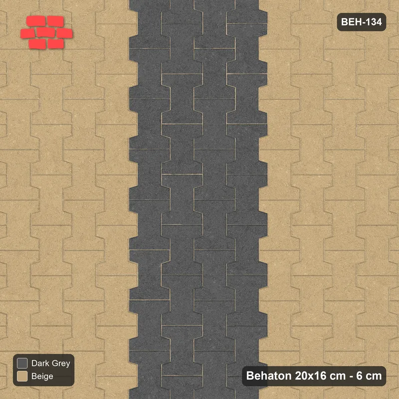 Interlock (Pasco) 20x16 cm · BEH-134 · Feature road band, lengthwise, turned 90 deg, kerb frame · Top view Interlock (Pasco) 20x16 cm · BEH-134 · Feature road band, lengthwise, turned 90 deg, kerb frame · Top view