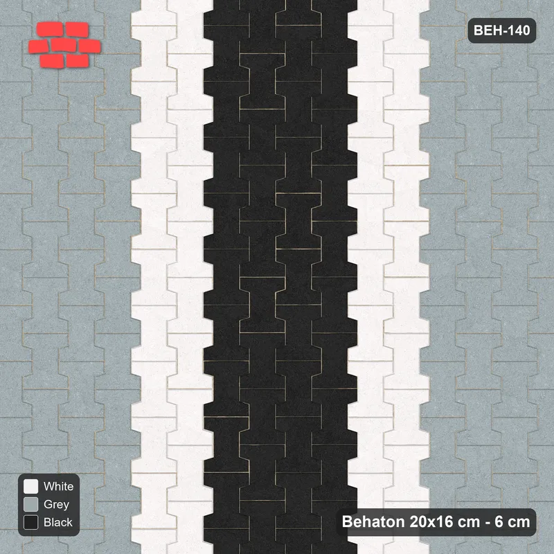 Interlock (Pasco) 20x16 cm · BEH-140 · Feature road band, lengthwise, turned 90 deg, kerb frame · Top view Interlock (Pasco) 20x16 cm · BEH-140 · Feature road band, lengthwise, turned 90 deg, kerb frame · Top view