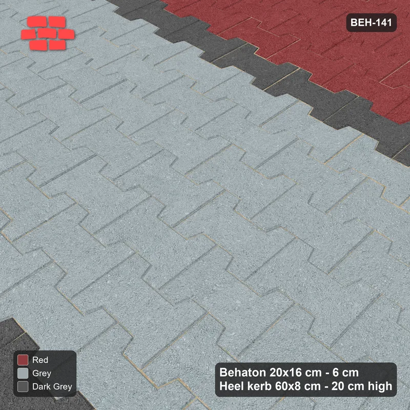 Interlock (Pasco) 20x16 cm · BEH-141 · Feature road band, lengthwise, kerb frame · Side view Interlock (Pasco) 20x16 cm · BEH-141 · Feature road band, lengthwise, kerb frame · Side view