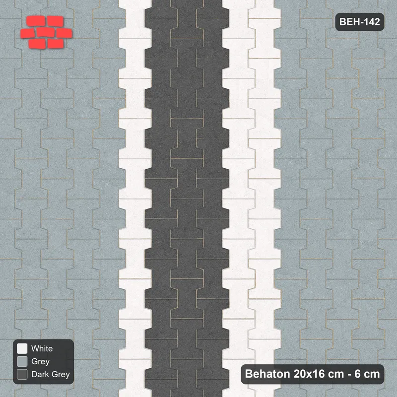 Interlock (Pasco) 20x16 cm · BEH-142 · Feature road band, lengthwise, turned 90 deg, kerb frame · Top view Interlock (Pasco) 20x16 cm · BEH-142 · Feature road band, lengthwise, turned 90 deg, kerb frame · Top view