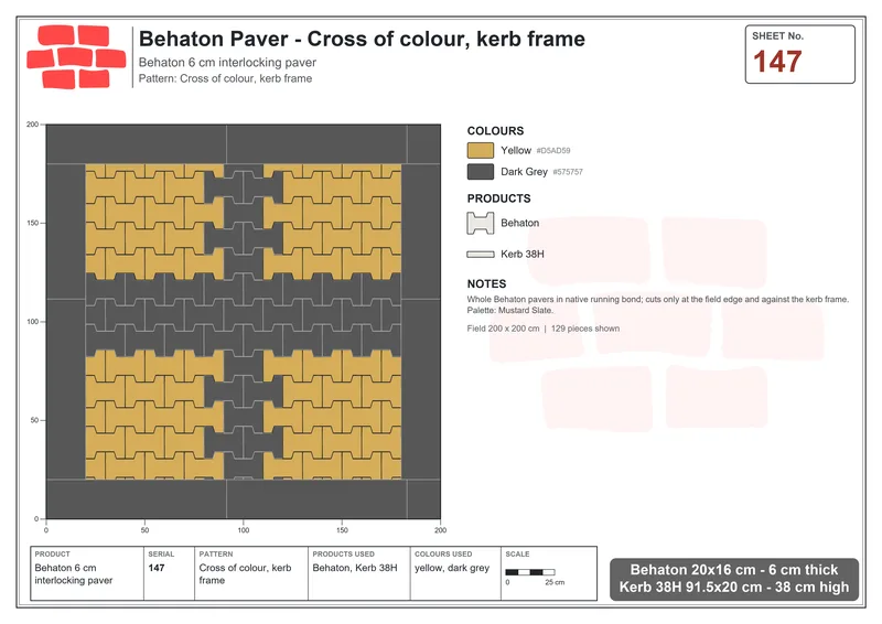 Interlock (Pasco) 20x16 cm · BEH-147 · Cross of colour, kerb frame · Laying plan