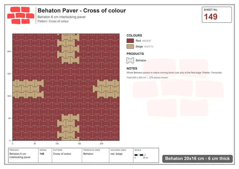 Interlock (Pasco) 20x16 cm · BEH-149 · Cross of colour · Laying plan