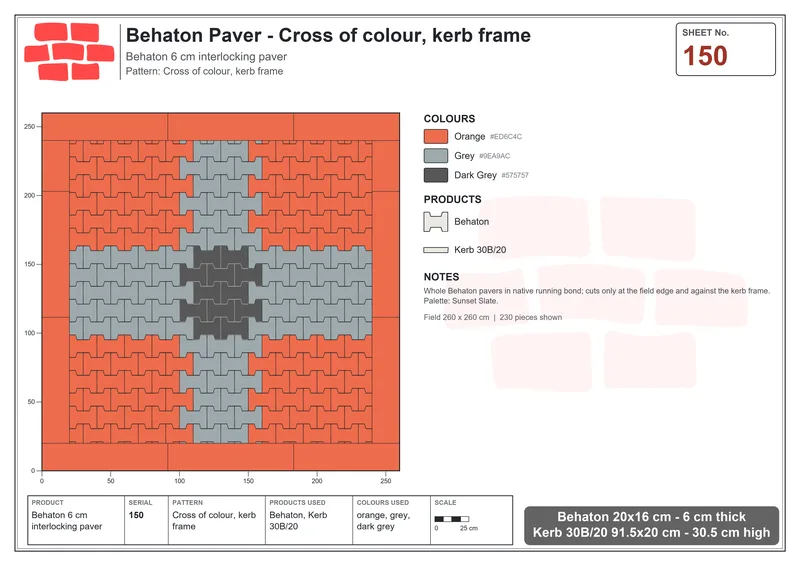 Interlock (Pasco) 20x16 cm · BEH-150 · Cross of colour, kerb frame · Laying plan