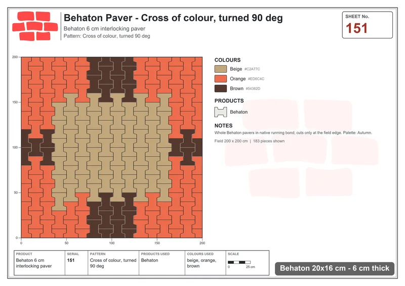 Interlock (Pasco) 20x16 cm · BEH-151 · Cross of colour, turned 90 deg · Laying plan
