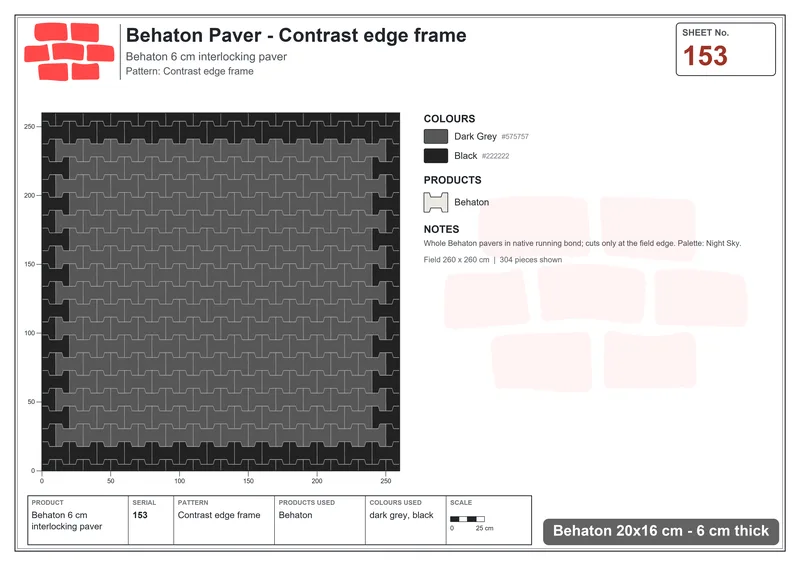 Interlock (Pasco) 20x16 cm · BEH-153 · Contrast edge frame · Laying plan