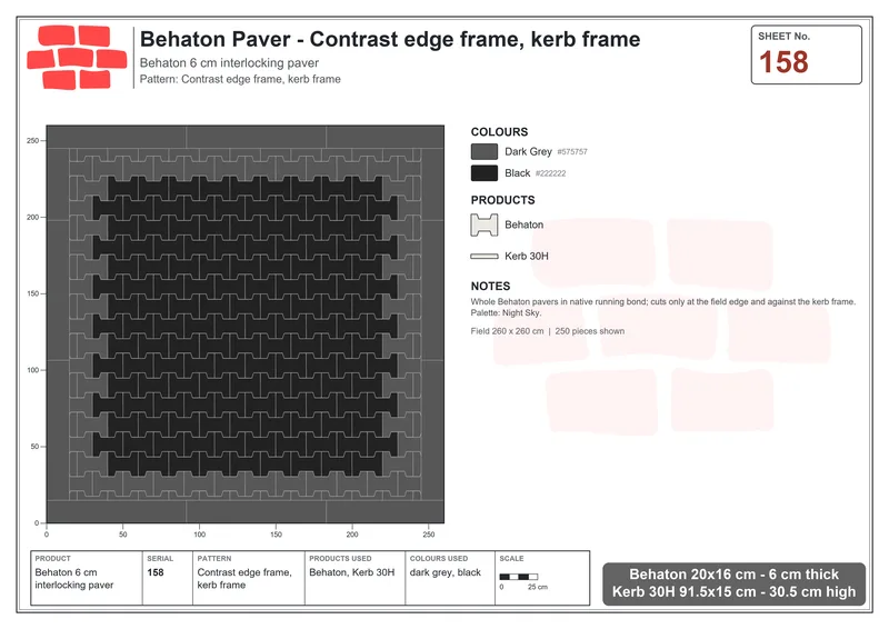 Interlock (Pasco) 20x16 cm · BEH-158 · Contrast edge frame, kerb frame · Laying plan
