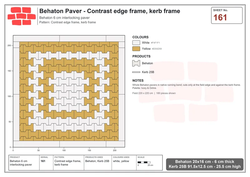 Interlock (Pasco) 20x16 cm · BEH-161 · Contrast edge frame, kerb frame · Laying plan