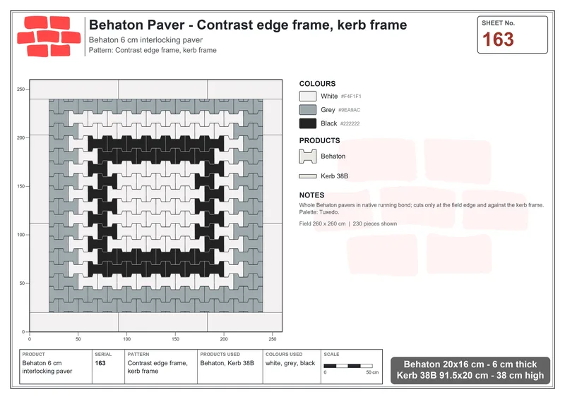 Interlock (Pasco) 20x16 cm · BEH-163 · Contrast edge frame, kerb frame · Laying plan