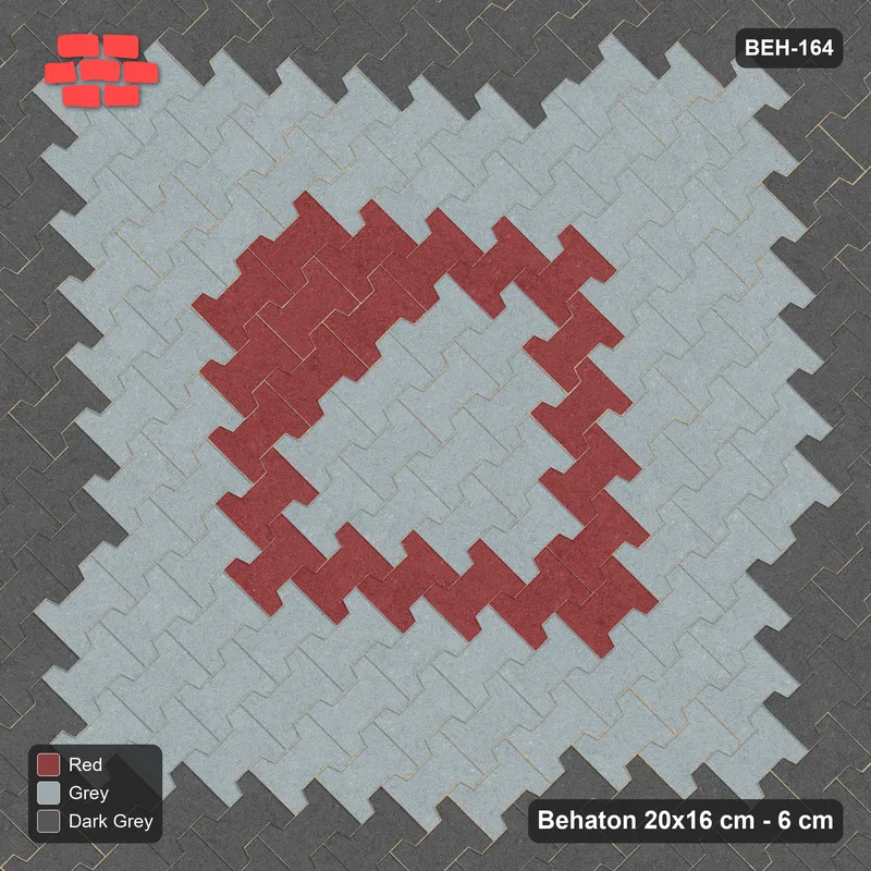 Interlock (Pasco) 20x16 cm · BEH-164 · Contrast edge frame, laid on the diagonal, kerb frame · Top view Interlock (Pasco) 20x16 cm · BEH-164 · Contrast edge frame, laid on the diagonal, kerb frame · Top view
