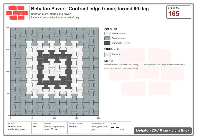 Interlock (Pasco) 20x16 cm · BEH-165 · Contrast edge frame, turned 90 deg · Laying plan