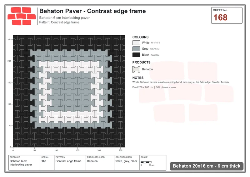 Interlock (Pasco) 20x16 cm · BEH-168 · Contrast edge frame · Laying plan