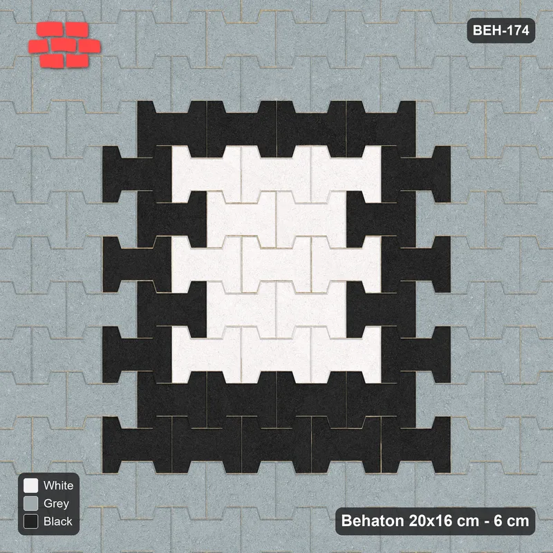 Interlock (Pasco) 20x16 cm · BEH-174 · Central medallion, kerb frame · Top view Interlock (Pasco) 20x16 cm · BEH-174 · Central medallion, kerb frame · Top view