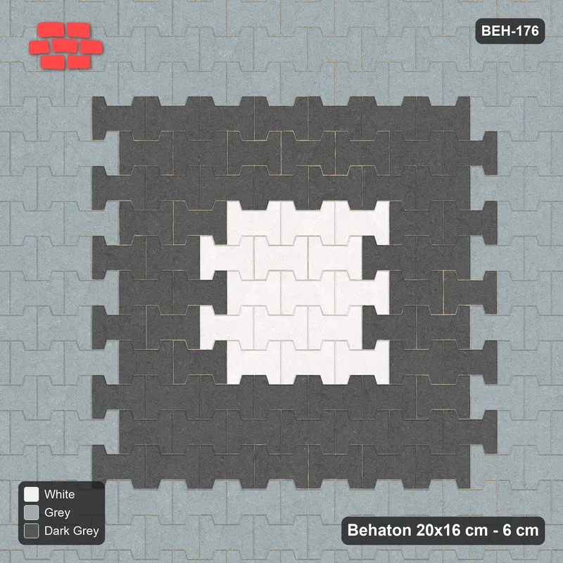 Interlock (Pasco) 20x16 cm · BEH-176 · Central medallion, kerb frame · Top view Interlock (Pasco) 20x16 cm · BEH-176 · Central medallion, kerb frame · Top view