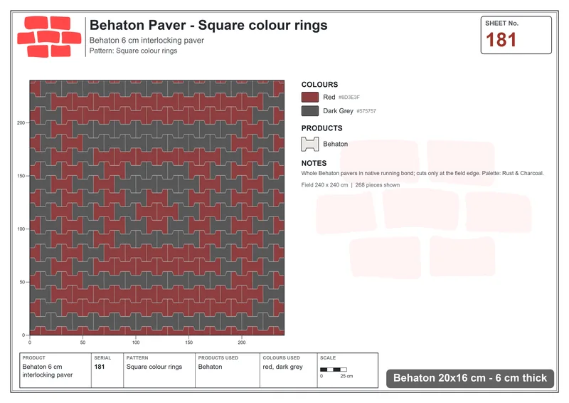 Interlock (Pasco) 20x16 cm · BEH-181 · Square colour rings · Laying plan