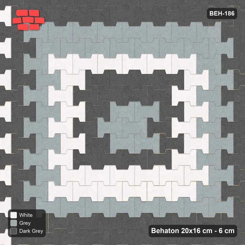 Interlock (Pasco) 20x16 cm · BEH-186 · Square colour rings, kerb frame · Top view Interlock (Pasco) 20x16 cm · BEH-186 · Square colour rings, kerb frame · Top view