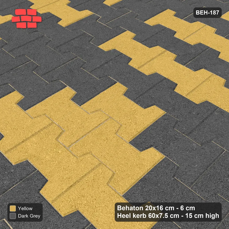 Interlock (Pasco) 20x16 cm · BEH-187 · Grid of nested squares, 80 cm cells, kerb frame · Side view Interlock (Pasco) 20x16 cm · BEH-187 · Grid of nested squares, 80 cm cells, kerb frame · Side view