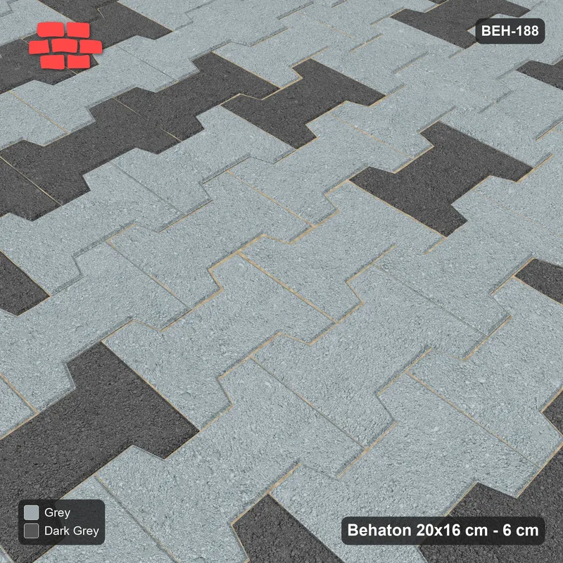 Interlock (Pasco) 20x16 cm · BEH-188 · Grid of nested squares, 100 cm cells, turned 90 deg, kerb frame · Side view Interlock (Pasco) 20x16 cm · BEH-188 · Grid of nested squares, 100 cm cells, turned 90 deg, kerb frame · Side view