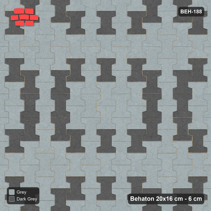 Interlock (Pasco) 20x16 cm · BEH-188 · Grid of nested squares, 100 cm cells, turned 90 deg, kerb frame · Top view Interlock (Pasco) 20x16 cm · BEH-188 · Grid of nested squares, 100 cm cells, turned 90 deg, kerb frame · Top view