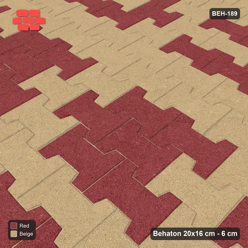 Interlock (Pasco) 20x16 cm · BEH-189 · Grid of nested squares, 60 cm cells, kerb frame · Side view Interlock (Pasco) 20x16 cm · BEH-189 · Grid of nested squares, 60 cm cells, kerb frame · Side view