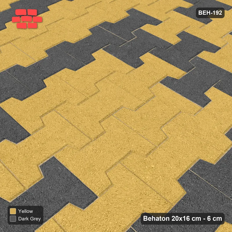 Interlock (Pasco) 20x16 cm · BEH-192 · Grid of nested squares, 100 cm cells, turned 90 deg, kerb frame · Side view Interlock (Pasco) 20x16 cm · BEH-192 · Grid of nested squares, 100 cm cells, turned 90 deg, kerb frame · Side view