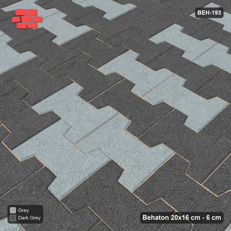 Interlock (Pasco) 20x16 cm · BEH-193 · Grid of nested squares, 60 cm cells, kerb frame · Side view Interlock (Pasco) 20x16 cm · BEH-193 · Grid of nested squares, 60 cm cells, kerb frame · Side view