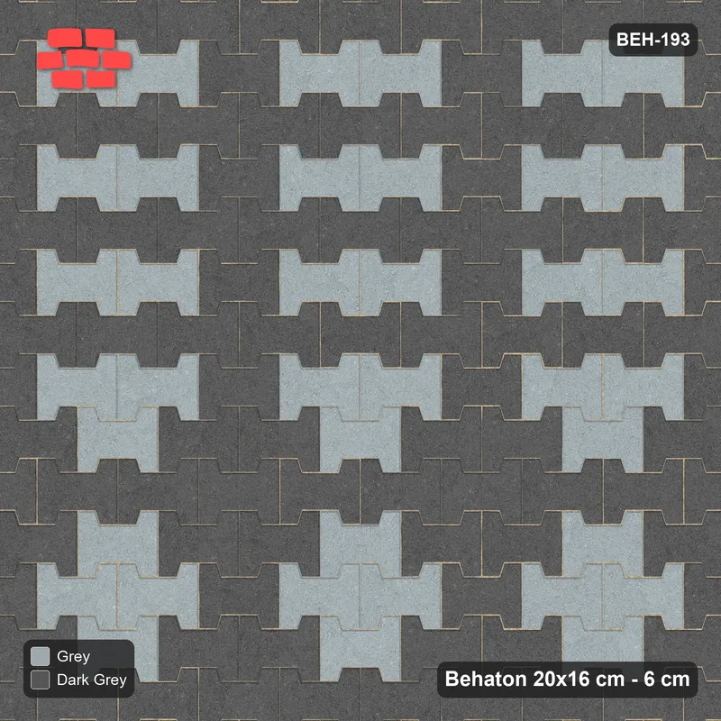 Interlock (Pasco) 20x16 cm · BEH-193 · Grid of nested squares, 60 cm cells, kerb frame · Top view Interlock (Pasco) 20x16 cm · BEH-193 · Grid of nested squares, 60 cm cells, kerb frame · Top view