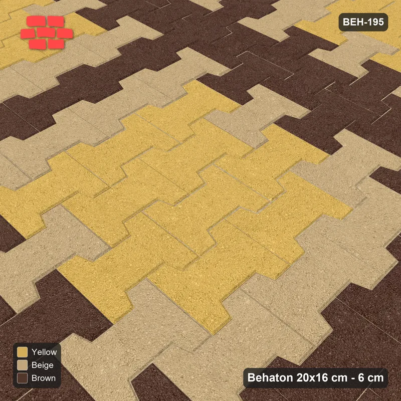 Interlock (Pasco) 20x16 cm · BEH-195 · Grid of nested squares, 100 cm cells, turned 90 deg, kerb frame · Side view Interlock (Pasco) 20x16 cm · BEH-195 · Grid of nested squares, 100 cm cells, turned 90 deg, kerb frame · Side view