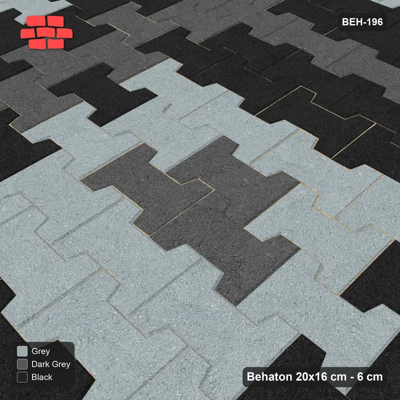 Interlock (Pasco) 20x16 cm · BEH-196 · Grid of nested squares, 120 cm cells, kerb frame · Side view Interlock (Pasco) 20x16 cm · BEH-196 · Grid of nested squares, 120 cm cells, kerb frame · Side view