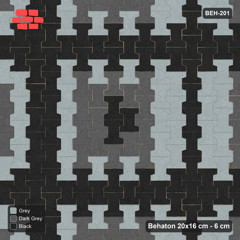 Interlock (Pasco) 20x16 cm · BEH-201 · Grid of nested squares, 120 cm cells, turned 90 deg, kerb frame · Top view Interlock (Pasco) 20x16 cm · BEH-201 · Grid of nested squares, 120 cm cells, turned 90 deg, kerb frame · Top view