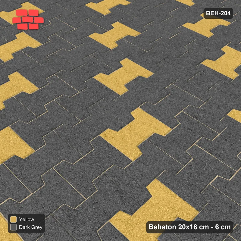 Interlock (Pasco) 20x16 cm · BEH-204 · Accent pavers on a regular grid, turned 90 deg · Side view Interlock (Pasco) 20x16 cm · BEH-204 · Accent pavers on a regular grid, turned 90 deg · Side view
