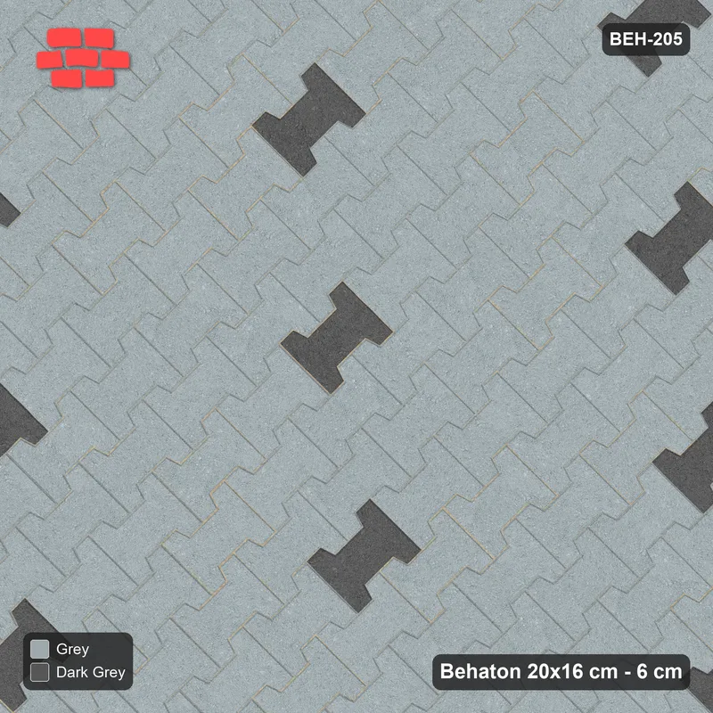 Interlock (Pasco) 20x16 cm · BEH-205 · Accent pavers on a regular grid, laid on the diagonal, kerb frame · Top view Interlock (Pasco) 20x16 cm · BEH-205 · Accent pavers on a regular grid, laid on the diagonal, kerb frame · Top view