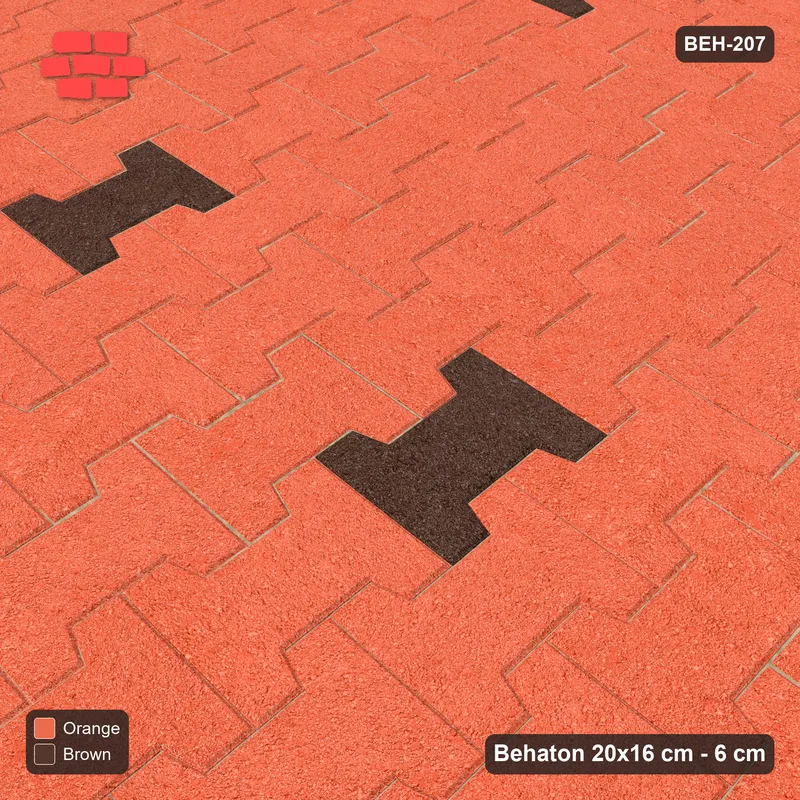 Interlock (Pasco) 20x16 cm · BEH-207 · Accent pavers on a regular grid, turned 90 deg, kerb frame · Side view Interlock (Pasco) 20x16 cm · BEH-207 · Accent pavers on a regular grid, turned 90 deg, kerb frame · Side view