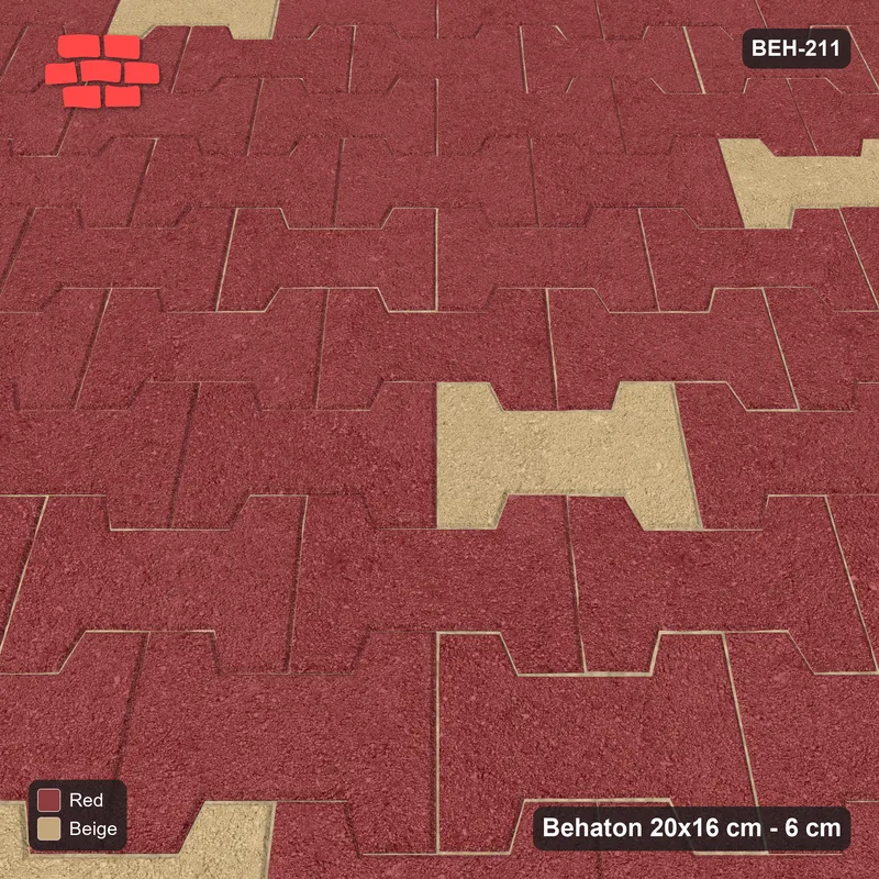 Interlock (Pasco) 20x16 cm · BEH-211 · Accent pavers on a regular grid, laid on the diagonal, kerb frame · Side view Interlock (Pasco) 20x16 cm · BEH-211 · Accent pavers on a regular grid, laid on the diagonal, kerb frame · Side view