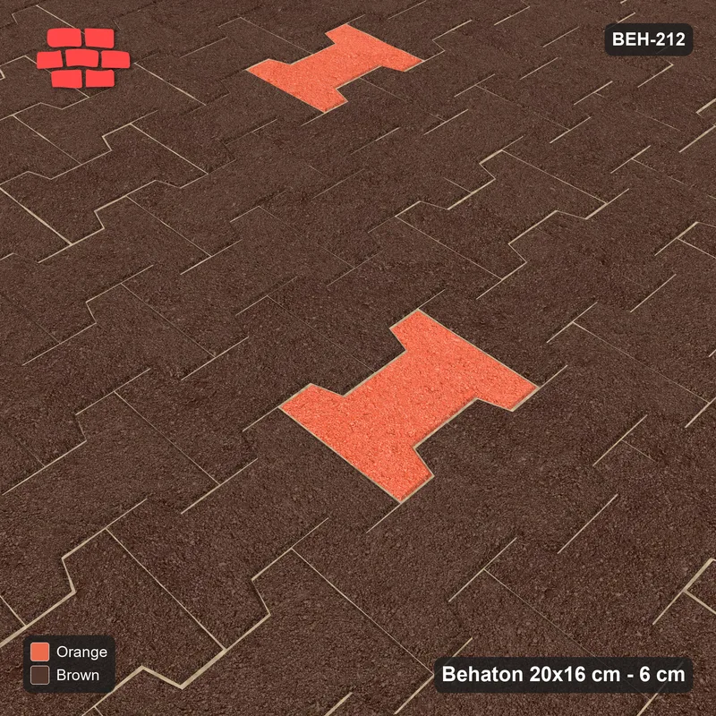 Interlock (Pasco) 20x16 cm · BEH-212 · Accent pavers on a regular grid, turned 90 deg, kerb frame · Side view Interlock (Pasco) 20x16 cm · BEH-212 · Accent pavers on a regular grid, turned 90 deg, kerb frame · Side view