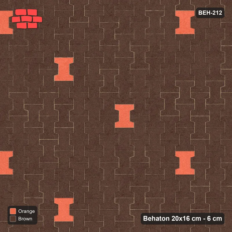 Interlock (Pasco) 20x16 cm · BEH-212 · Accent pavers on a regular grid, turned 90 deg, kerb frame · Top view Interlock (Pasco) 20x16 cm · BEH-212 · Accent pavers on a regular grid, turned 90 deg, kerb frame · Top view