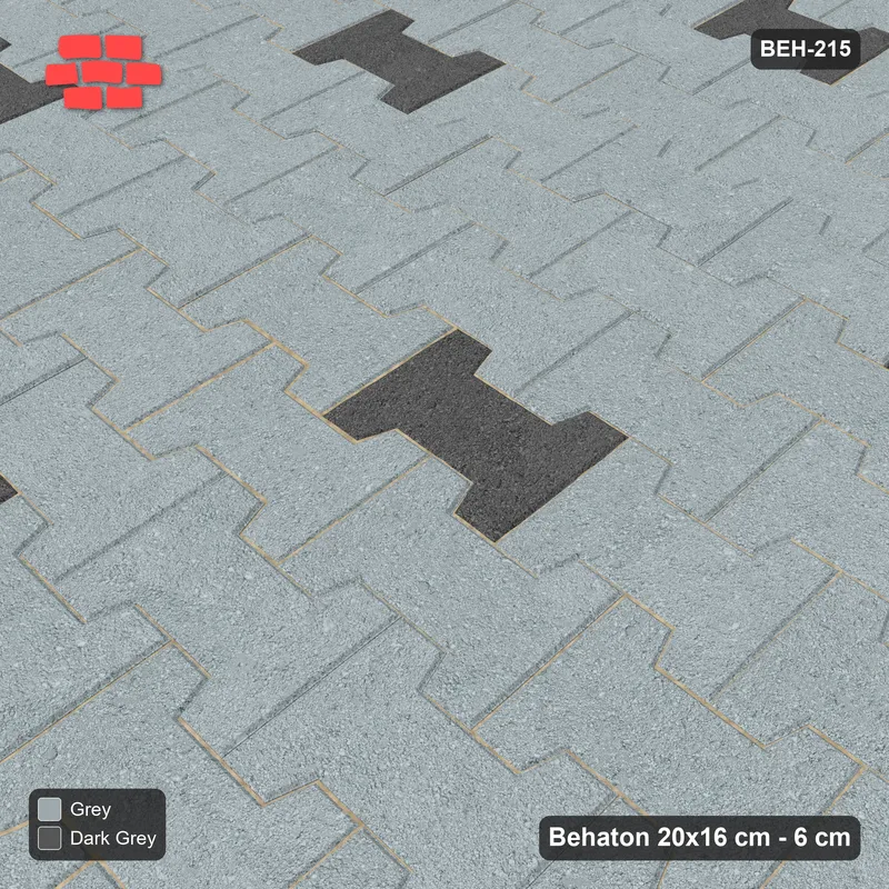 Interlock (Pasco) 20x16 cm · BEH-215 · Accent pavers on a regular grid · Side view Interlock (Pasco) 20x16 cm · BEH-215 · Accent pavers on a regular grid · Side view