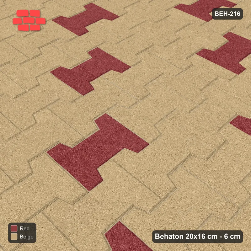 Interlock (Pasco) 20x16 cm · BEH-216 · Accent pavers on a regular grid, turned 90 deg, kerb frame · Side view Interlock (Pasco) 20x16 cm · BEH-216 · Accent pavers on a regular grid, turned 90 deg, kerb frame · Side view