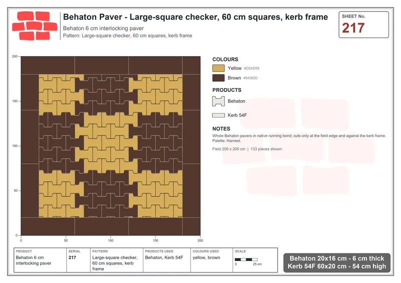 Interlock (Pasco) 20x16 cm · BEH-217 · Large-square checker, 60 cm squares, kerb frame · Laying plan