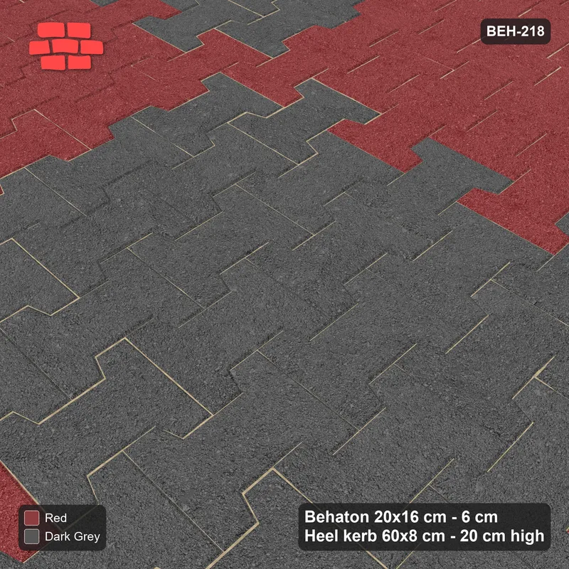Interlock (Pasco) 20x16 cm · BEH-218 · Large-square checker, 80 cm squares, turned 90 deg, kerb frame · Side view Interlock (Pasco) 20x16 cm · BEH-218 · Large-square checker, 80 cm squares, turned 90 deg, kerb frame · Side view